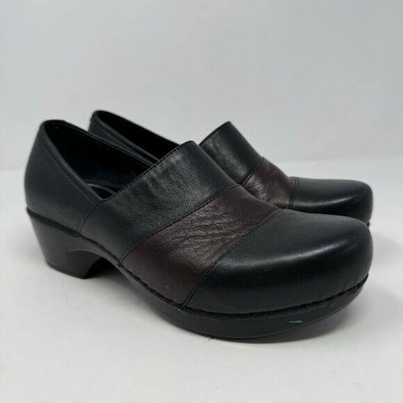 DANSKO Prima Professional Leather Clog Heel Size US 7.5 EU 38 Black Brown Block - Picture 4 of 6